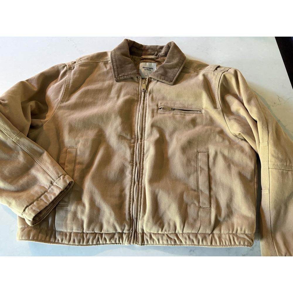 Abercrombie & Fitch Womens L Short Waxed Chore Jacket Khaki Brown Corduroy Crop